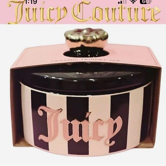 Juicy Couture Accessories - Juicy Couture Y2K Pink and Black Striped Container Trinket Dish with Lid NWT